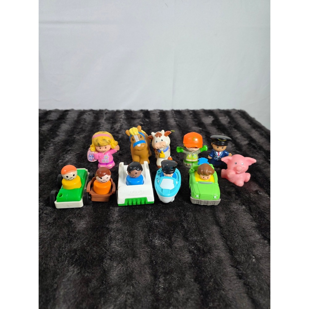 Fisher Price Little People Mixed Lot Figures Animals Vehicles Vintage 12pc Set